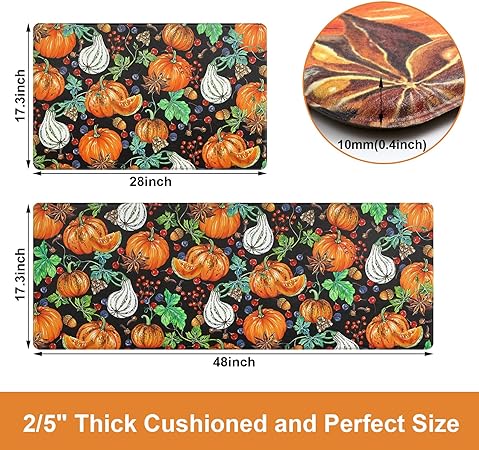 Set of 2 Non Slip Cushioned Thanksgiving Anti Fatigue Waterproof Mats