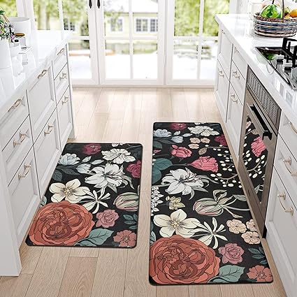 Set of 2 Non Skid Kitchen Mats for Floor Cushioned Anti Fatigue Kitchen Floor Mats Waterproof Comfort Mats for Standing Sink Laundry, 17.3"x28"+17.3"x47"/0.4inch