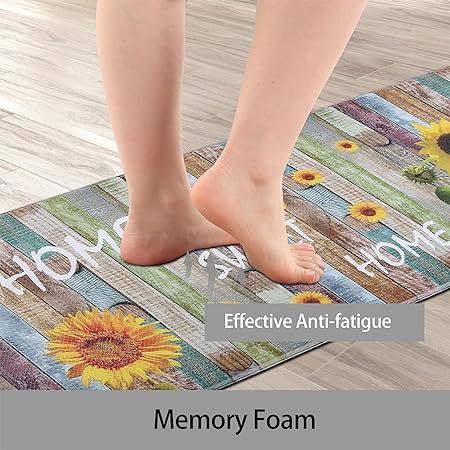 [2 PCS] Cushioned Anti-Fatigue Waterproof Non-Skid Ergonomic Comfort Foam Rugs, (Black) 17.3"x30"+17.3"x47"