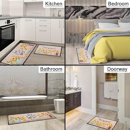 2 Pieces Cushioned Non-Slip Waterproof Kitchen Rug for Bedroom Bathroom Door Entrance 17” x 47” + 17” x 30” (Dark Brown)