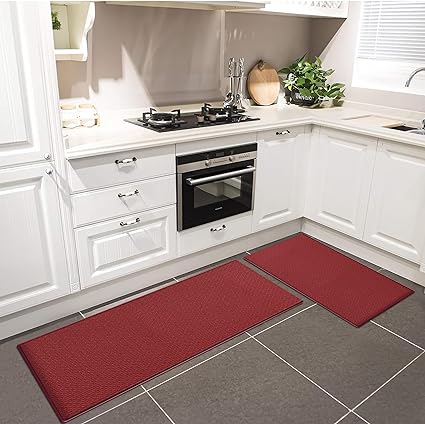 0.47 Inches Cushioned Anti-Fatigue Kitchen Rug, Kitchen Mats for Floor, Non-Slip Kitchen Rugs Sets of 2, Waterproof Kitchen Mat 17.3"×30"+17.3"×47",Black