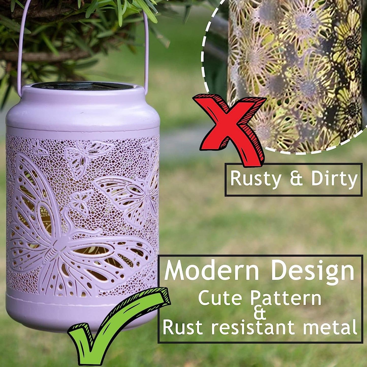 Solar Lantern Outdoor Waterproof, Hanging, Powered Lights, Backyard Porch Patio Balcony Teepee Lawn Pathway Tree-Flower
