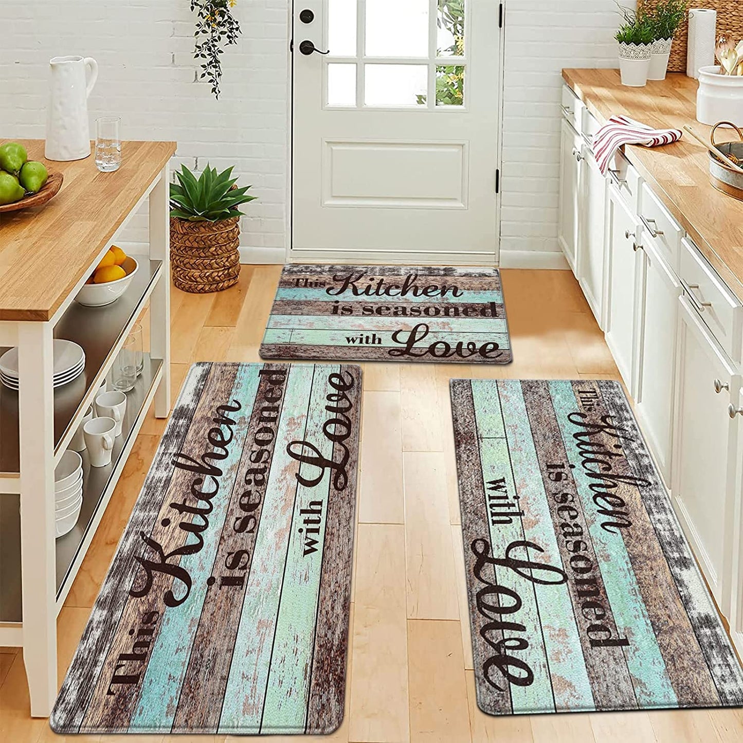 2 Piece Anti Fatigue Farmhouse Kitchen Mat Set - 17'' x 47'' + 17'' x 30''