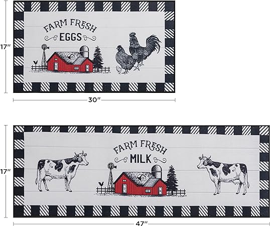 Sets of 2, Non Slip Washable Bohemian Rugs, Boho Kitchen Decor, 17"x30"+17"x47"