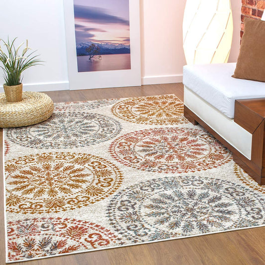 Elite Collection Bohemian Geometric Circle Indoor Area Rug Terra