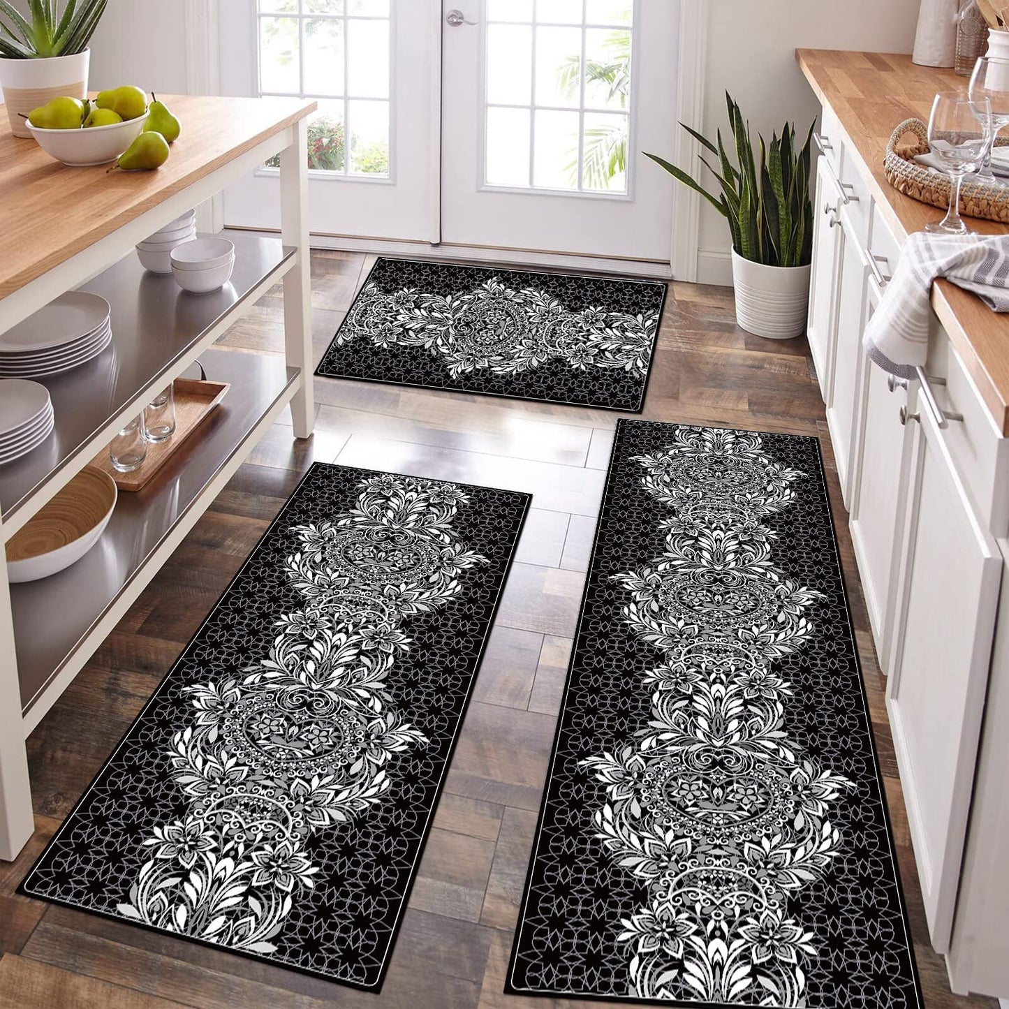 Set 3 Pieces Non Slip, Washable, Waterproof Kitchen Runner Rug (20"x 32"+ 20"x 48" + 20" x 62")