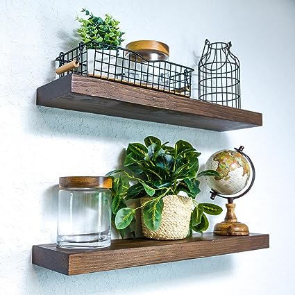 Wall Mounted Wooden Floating Shelves, Light Walnut (36 Inch Set of 2)