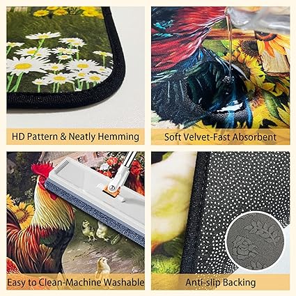 Non Skid Washable Microfiber mats for Kitchen Floor, Kitchen Rules Theme Kitchen Cushioned Runner Rug Decor Sets of 2,Size 17"x 47"+17"x 30"