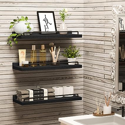 Floating Shelves for Wall Decor (Dark Brown, Set of 3)