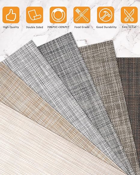 Set of 8 Heat-Resistant Non-Slip Washable Indoor/Outdoor Woven Vinyl Placemats for Kitchen Dining Table (12x18 Inches, Coffee-Colored)