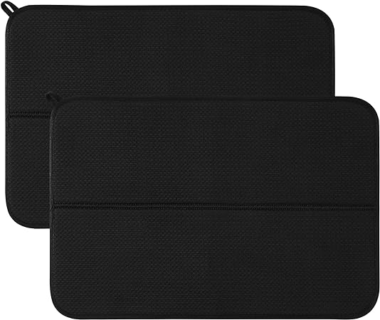 Absorbent Sink Drain Mats with Microfiber,16"x18”,2 Pack Black