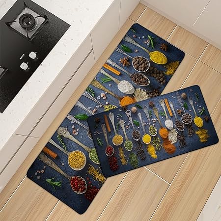 Set 2 Pieces Artistic Colorful Non Slip Anti Fatigue Kitchen Rugs Comfort Standing Mats, 17.3" x 28" + 17.3" x 47"