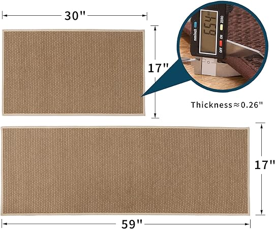 Sets of 2 Absorbent Non Skid Washable Kitchen Rugs and Mats, 17" x 30" + 17" x 59"