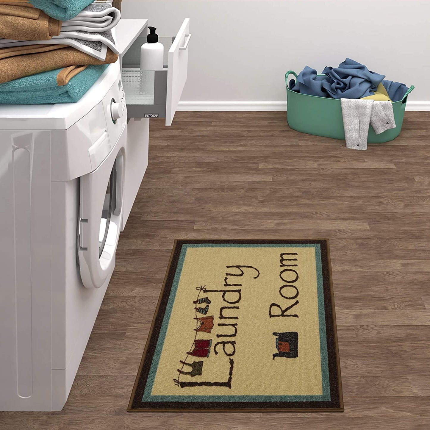 Laundry Collection Area Rug Brown Bordered