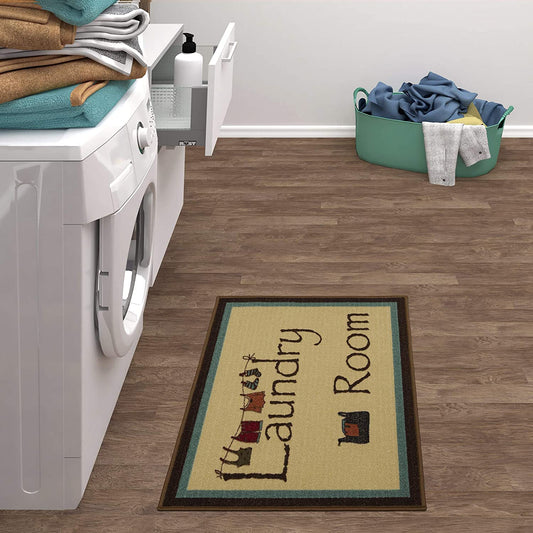 Laundry Collection Area Rug Brown Bordered