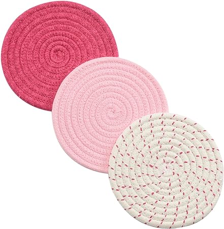 Kitchen Pot Holders Set Trivets Set 100% Pure Cotton Thread Weave Hot Pot Holders Set (Set of 3) Stylish Coasters, Hot Pads, Hot Mats, Spoon Rest for Cooking and Baking by Diameter 7 Inches (Blue)