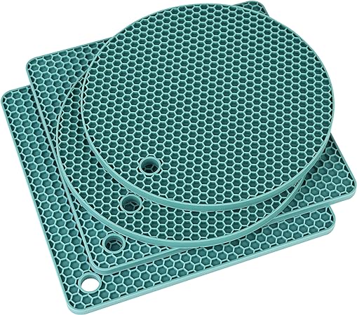 Silicone Trivets for Hot Dishes Heat Resistant Mats-- Non Slip Counter Protector Mat Pack 4 Black