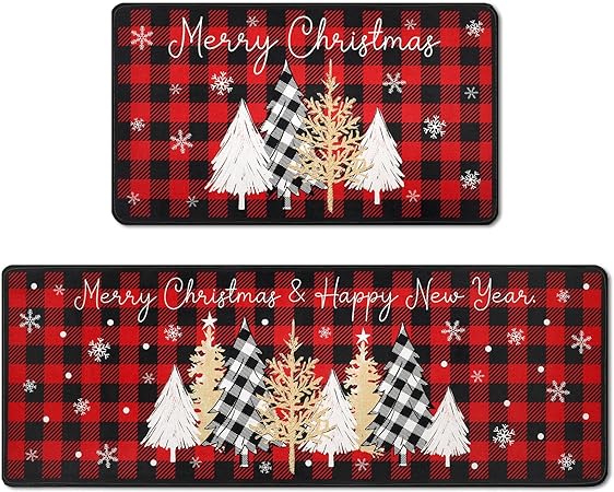 2 Pc Rooster Non Slip Washable Home Winter Holiday Decor, 17 x 30 Inch, 17 x 47 Inch