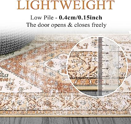 Non-Slip Distressed Vintage Persian Oriental, Small Accent Throw Low Pile Traditional Area Rug - 2' X 3'