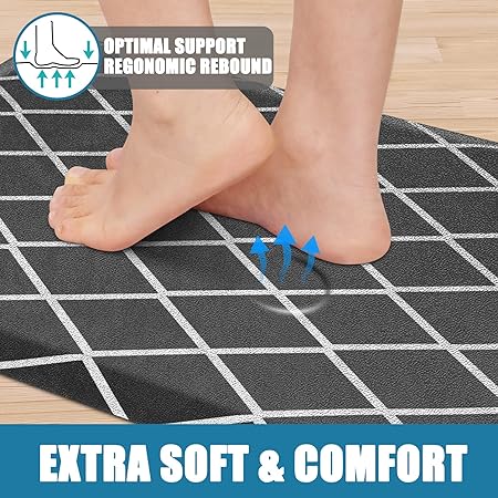 Non-Skid Cushioned, Anti Fatigue 1/2Inch Thick, Ergonomic Comfort Foam Standing Mat, 17"x29"+17"x59",Black