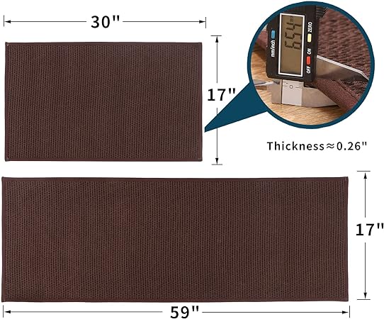 Sets of 2 Absorbent Non Skid Washable Kitchen Rugs and Mats, 17" x 30" + 17" x 59"