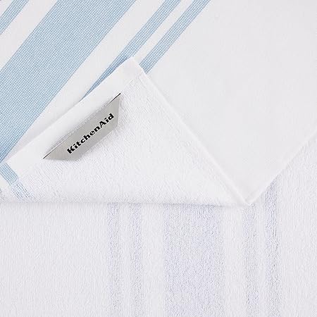 Stripe Gingham Dual Purpose Kitchen Towel 3-Pack Set, Blue Velvet, 16"x28"