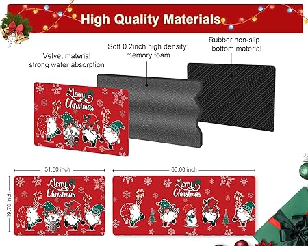 2PCS Christmas Cushioned Non Slip Floor Mat, (Black,L)