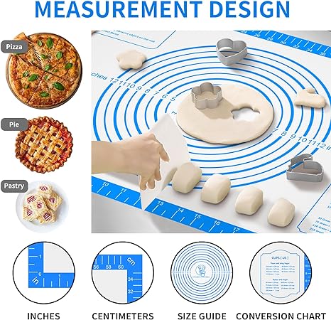 Silicone Pastry Mat for Baking, Pastry Dough Rolling Kneading Mat