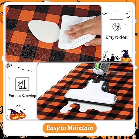 2 PCS Non Slip Halloween Decor Checkered Kitchen Floor Mats, 17x30 and 17x47 Inch