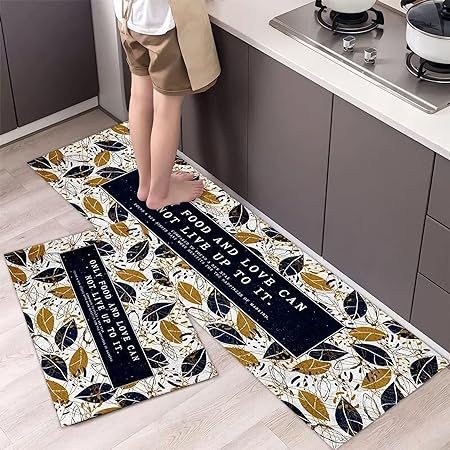 Printed Cushioned Non-Slip Kitchen Runner 2 PCS Set 16×24+16×47inch