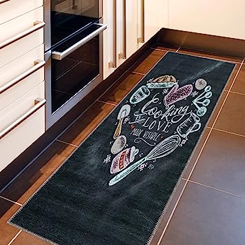 Machine Washable Wrinkle Free Coffee Cup Design Cotton 2 x 5 Kitchen Runner Rug (20" x 59", Beige)