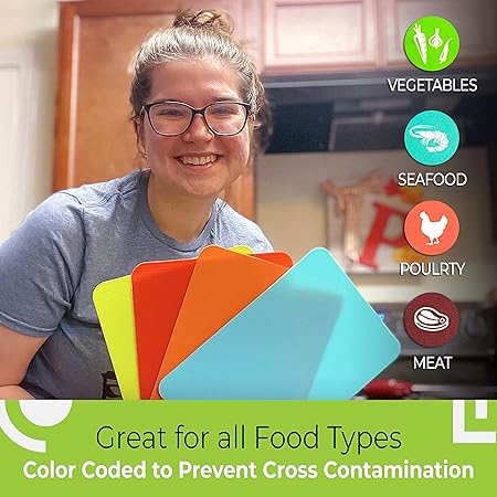 Non-Slip, BPA Free (8-Pack Gray, Mixed Size) Color Coded Chopping Plastic Cutting Boards for Kitchen