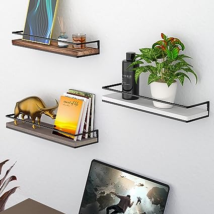 Rustic Wood Floating Shelves Wall Mounted Set of 2