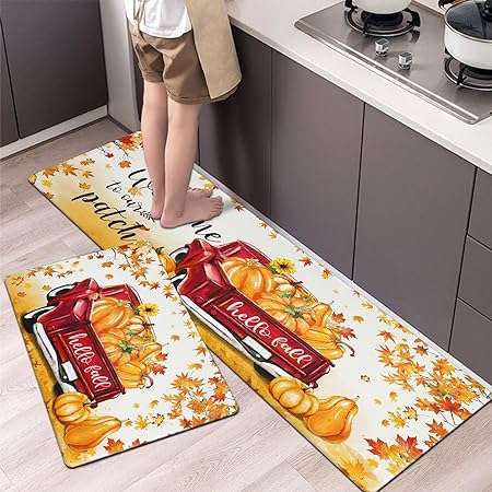 Set of 2 Non Slip Cushioned Thanksgiving Anti Fatigue Waterproof Mats