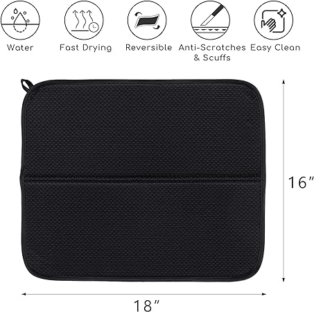 Absorbent Sink Drain Mats with Microfiber,16"x18”,2 Pack Black