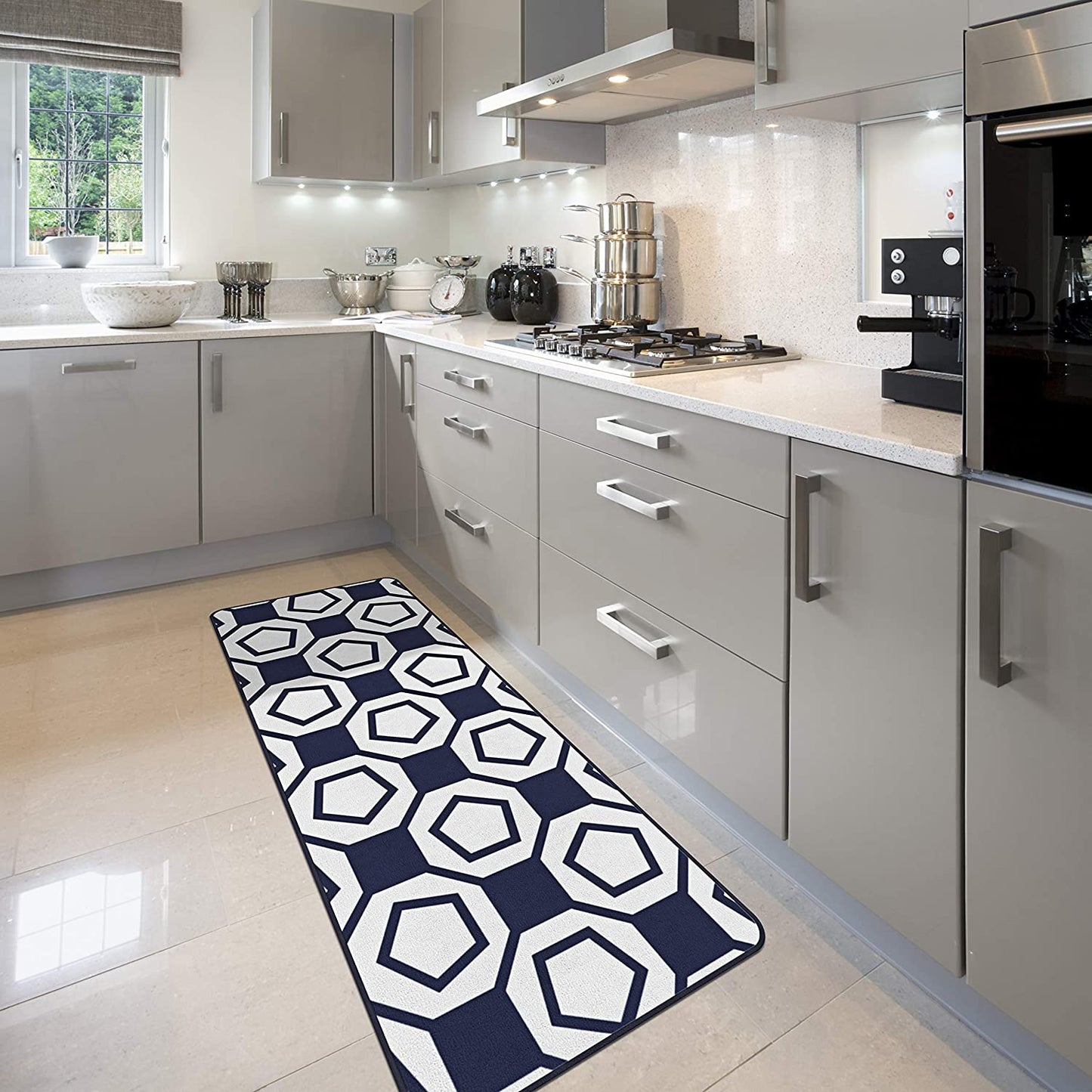 Modern Geometric Stripe Area Rug - Non Slip Navy