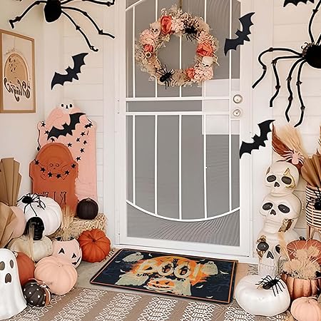 Non Slip Backing Halloween Kitchen Rug Set of 2 (Black, 17"x47"+17"x30")