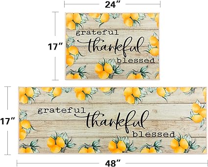 Non-Slip Backing Natural Design Throw Rug Lemon Design, 17"x48"+17"x24"