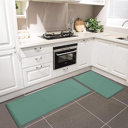 0.47 Inches Cushioned Anti-Fatigue Kitchen Rug, Kitchen Mats for Floor, Non-Slip Kitchen Rugs Sets of 2, Waterproof Kitchen Mat 17.3"×30"+17.3"×47",Black