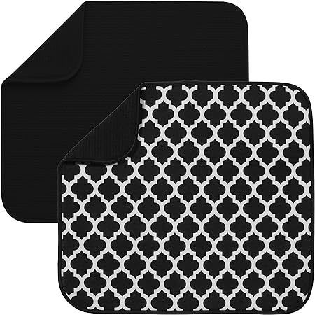 Absorbent, Reversible Microfiber Dish Mat Value Pack, 16 Inch x 18 Inch, Black Mesh and Charcoal Mesh, 2 Pack