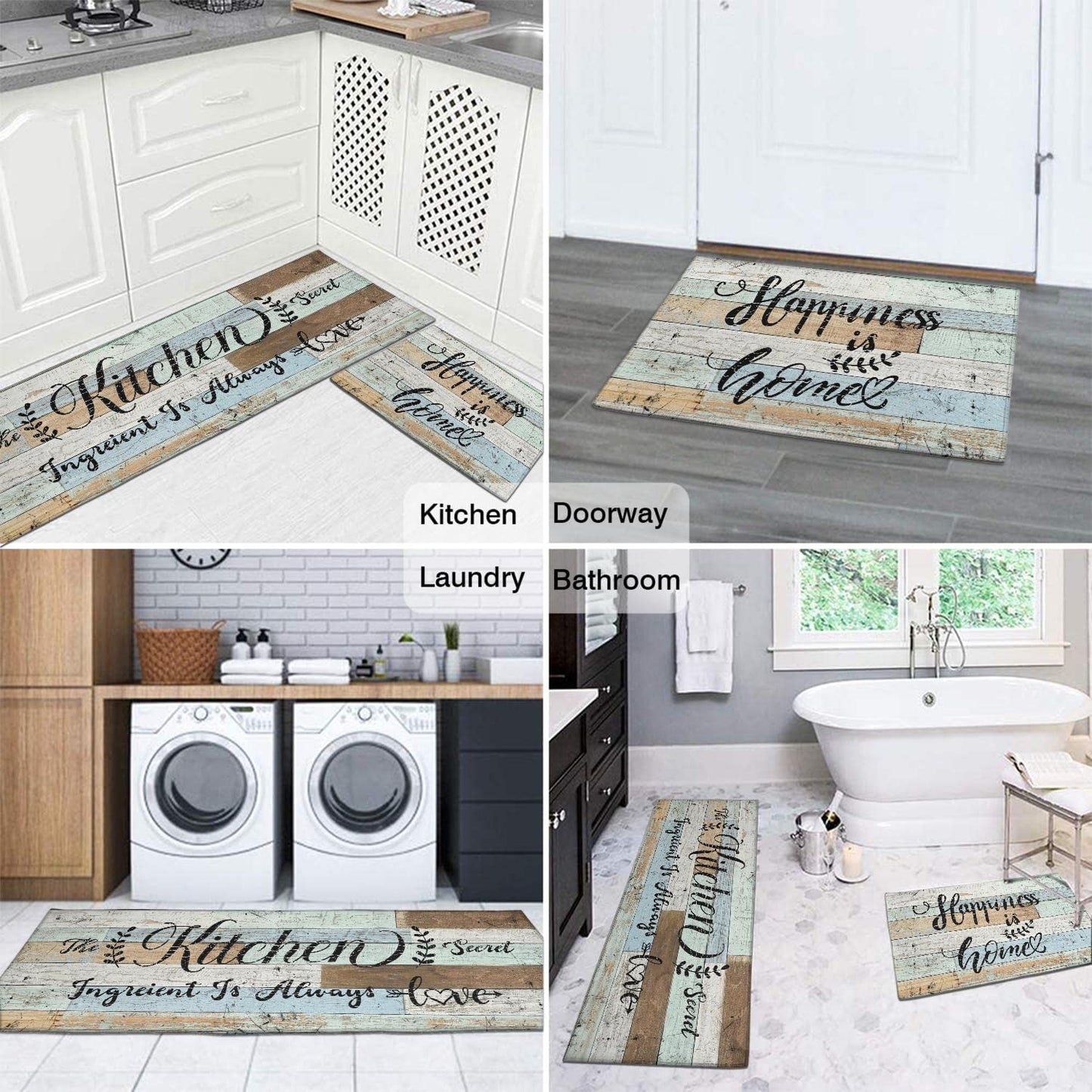 Anti Fatigue Non Slip Waterproof Washable Rug - 17x24+17x48inch Grey