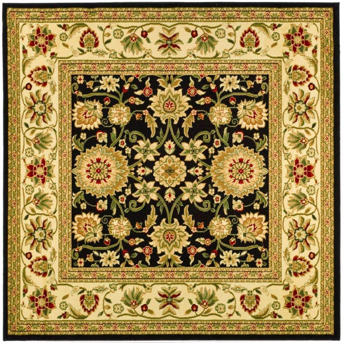 Lyndhurst Collection  Traditional Oriental Non-Shedding Stain Resistant Living Room Bedroom Soft Area Rug Black / Ivory