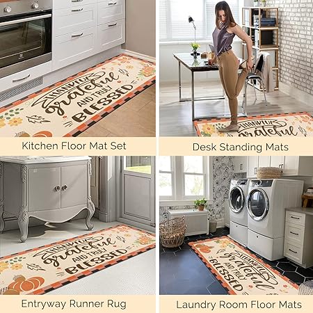 2 PCS Anti Fatigue Non Slip Waterproof Comfort Fall Kitchen Standing Mats, 17"x28"+17"x47"