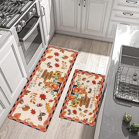 2 PCS Anti Fatigue Non Slip Waterproof Comfort Fall Kitchen Standing Mats, 17"x28"+17"x47"