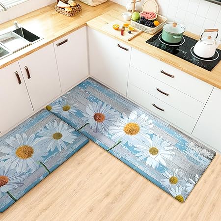 2 PCS Floral Cushioned Anti-Fatigue Kitchen Rugs, Kitchen Mats for Kitchen Floor Laundry Office