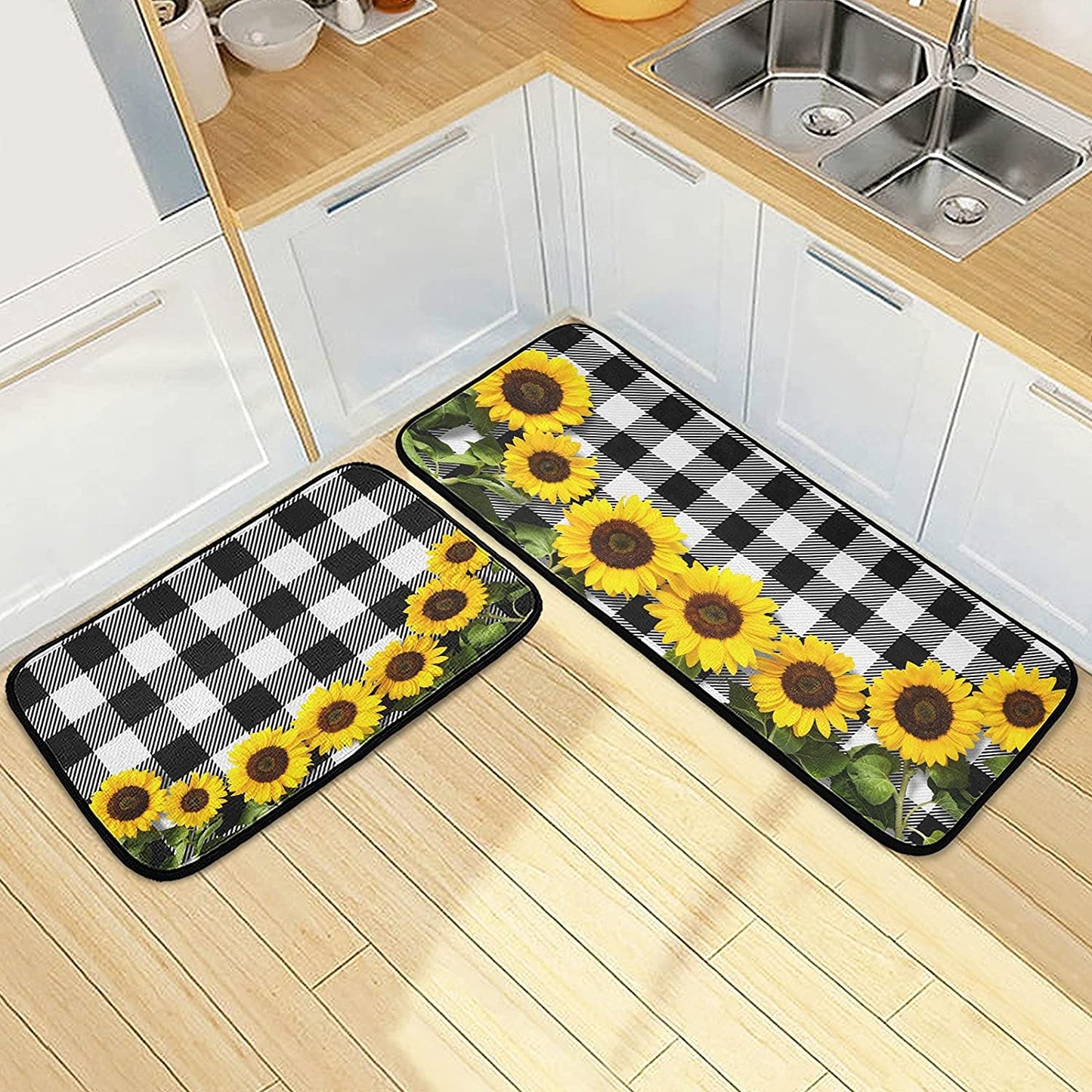 2 Pieces Honeycomb Beehive Wasp Bumblebee Anti Fatigue Kitchen Rug Set - 20"x28"+20"x47" 20"x28"+20"x47"