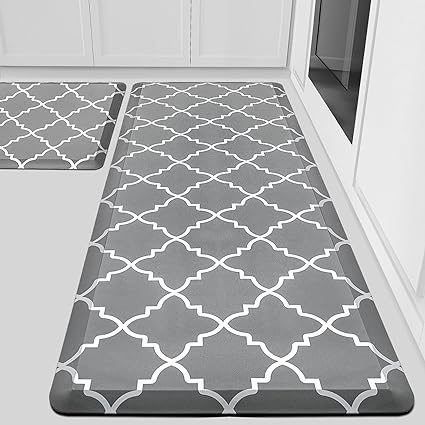 Cushioned Anti Fatigue 2 PCS,1/2 Inch Thick Waterproof Kitchen Rugs Non Skid,PVC Standing Desk Comfort Mat for Kitchen Floor Sink Office Laundry,(17.3"x29"+17.3"x47",Black)