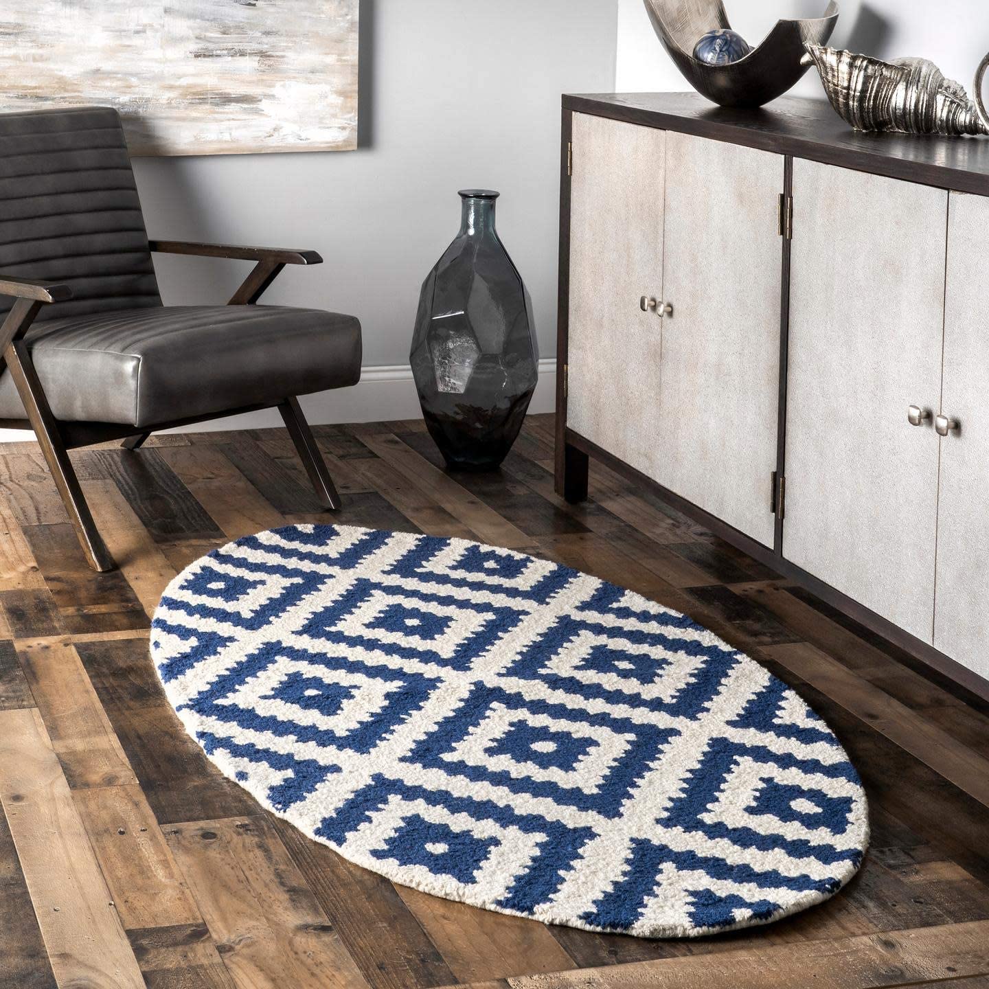 Kellee Navy Contemporary Wool Area Rug