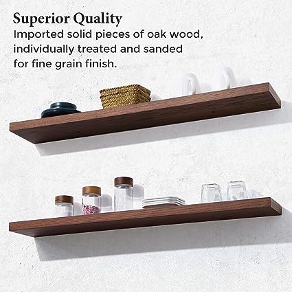 24 Inch Wall, Set of 2, Solid Wood Shelves for Wall Storage