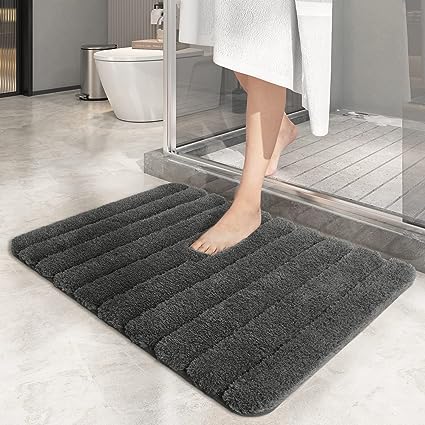 Absorbent Non-Slip Plush Bath Mat for Tub, Shower, and Bath Room 16" x 24", Silver Grey